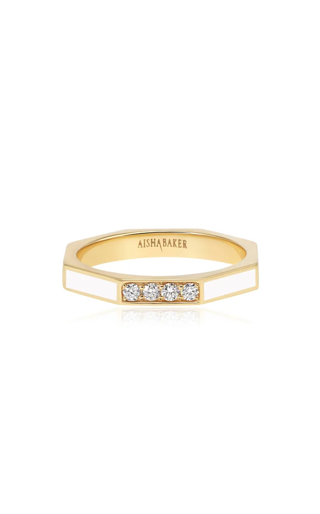 Fingers Crossed White 18K Yellow Gold Diamond And Enamel Ring