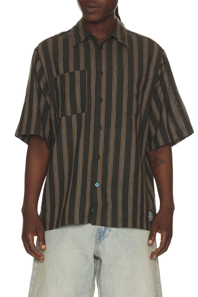 Structured Stripe Relaxed Fit Short Sleeve Shirt