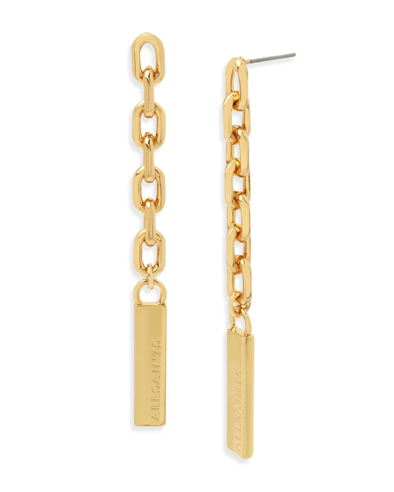 Logo Etched Chain Link Linear Drop Earrings