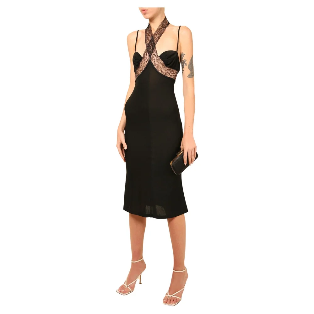 Dolce & Gabbana black lace cut out halter neck evening dress IT 40