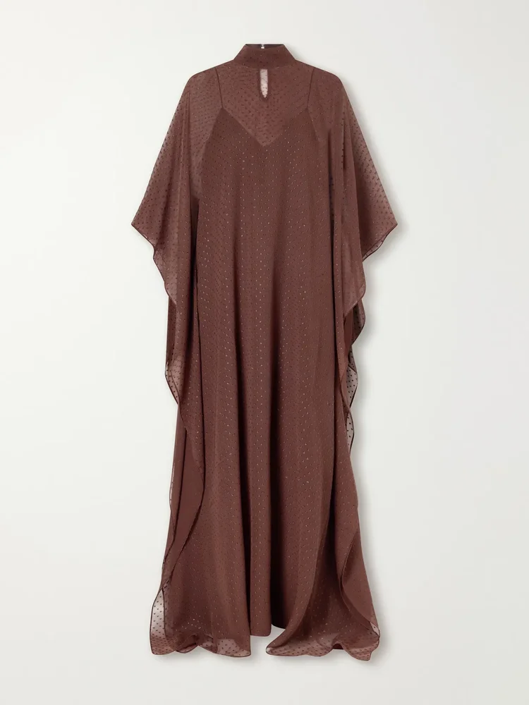 muscat lurex fil coupe silk blend chiffon gown