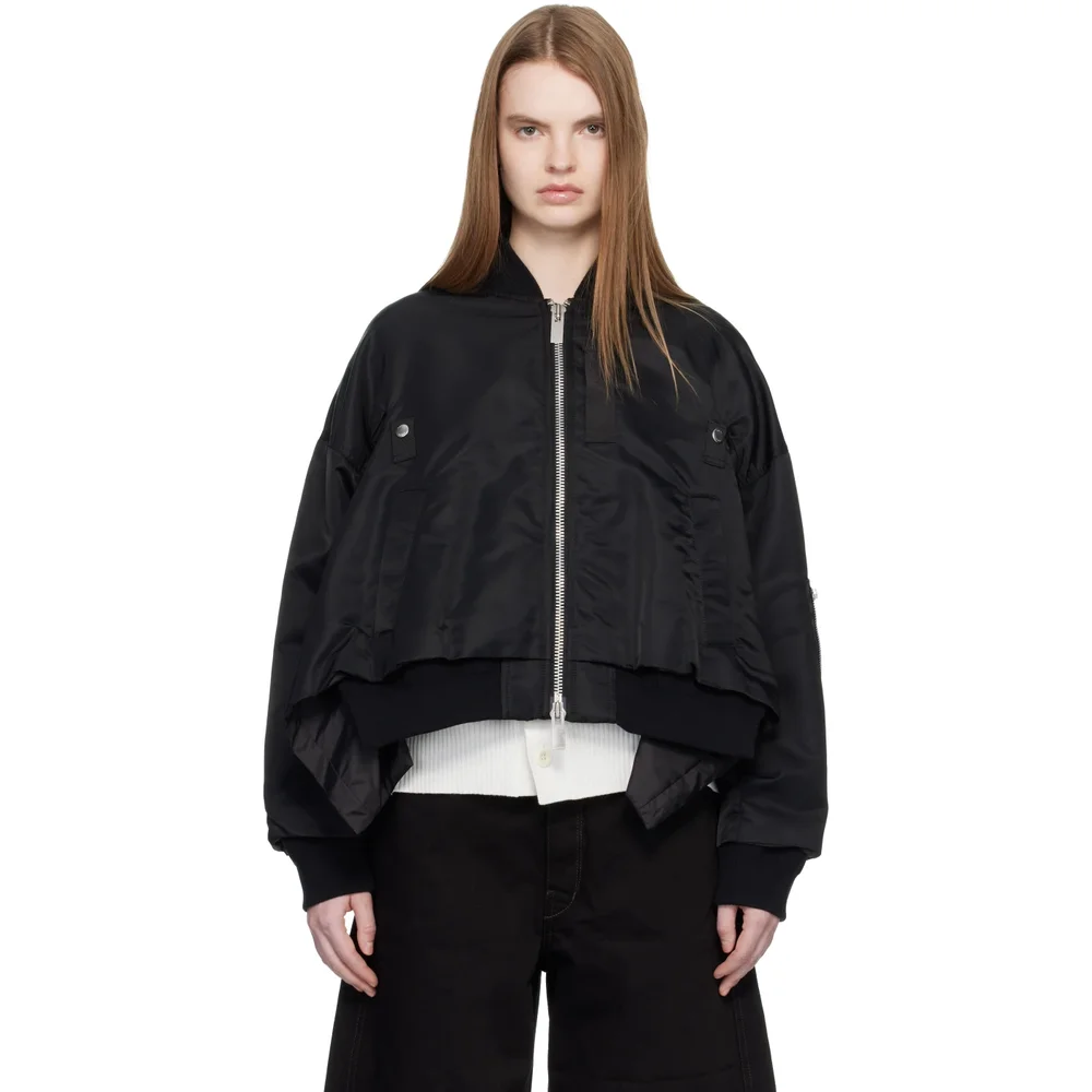 Black Nylon Twill Bomber Jacket