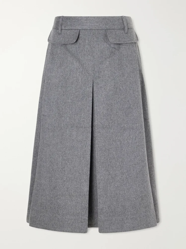 Pleated wool and cashmere-blend midi skirt