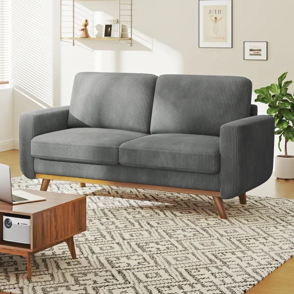 Norelia 68" Square Arm Corduroy Sofa with Solid Wood Frame and Pocket Spring Cushion