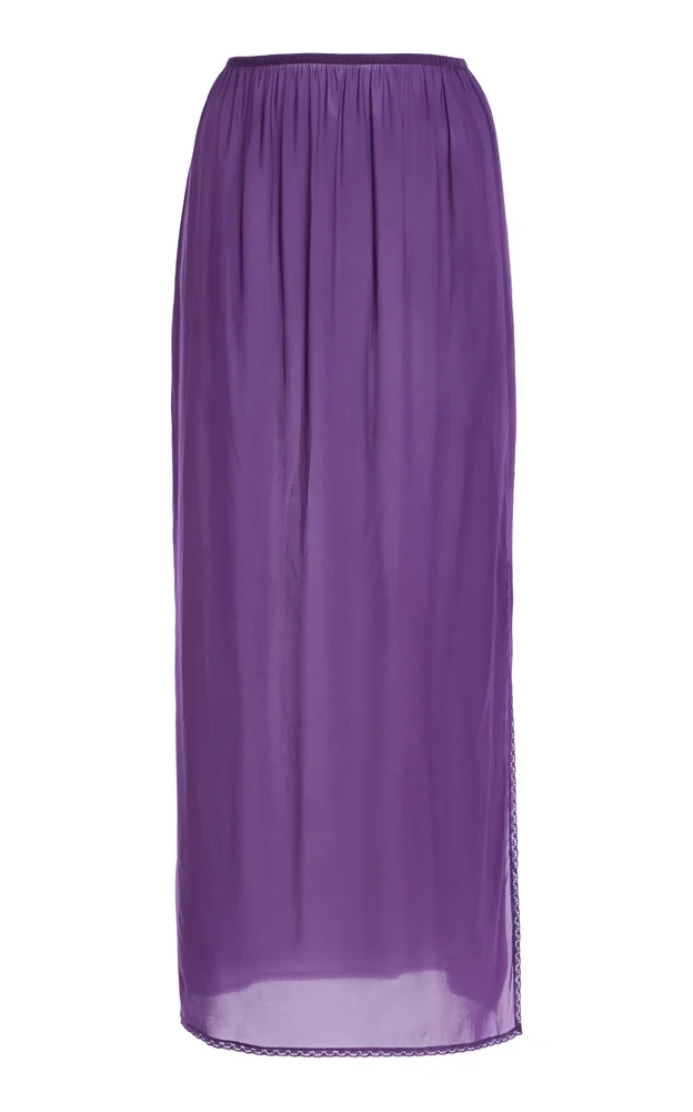 Lace Slit Stretch Silk Chiffon Skirt