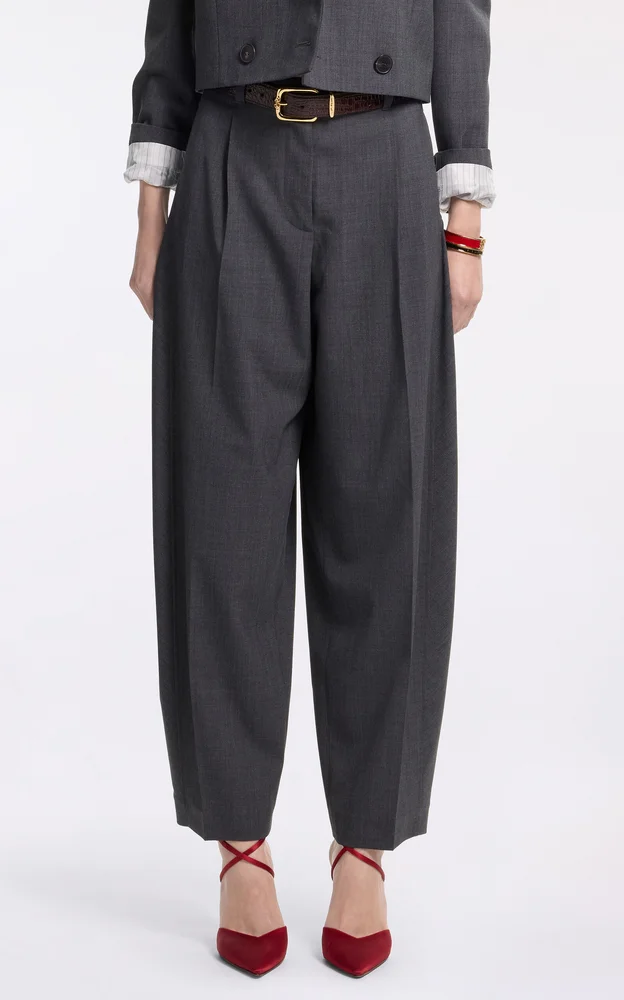 Pleated Wool-Blend Straight-Leg Pants