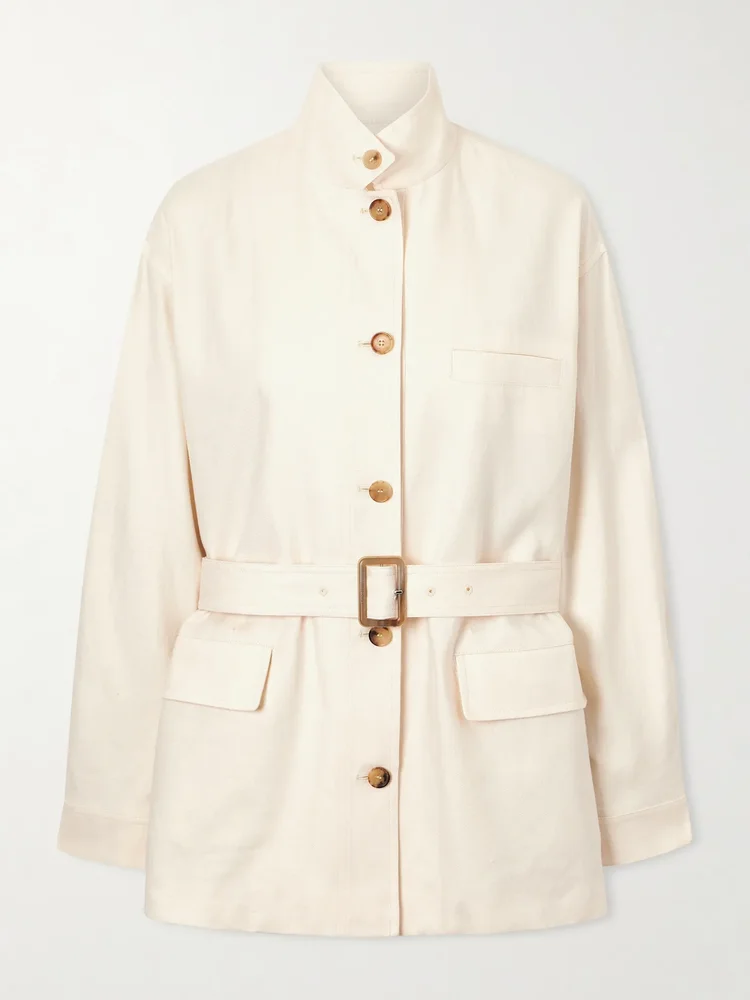 Lismore belted linen and wool-blend jacket