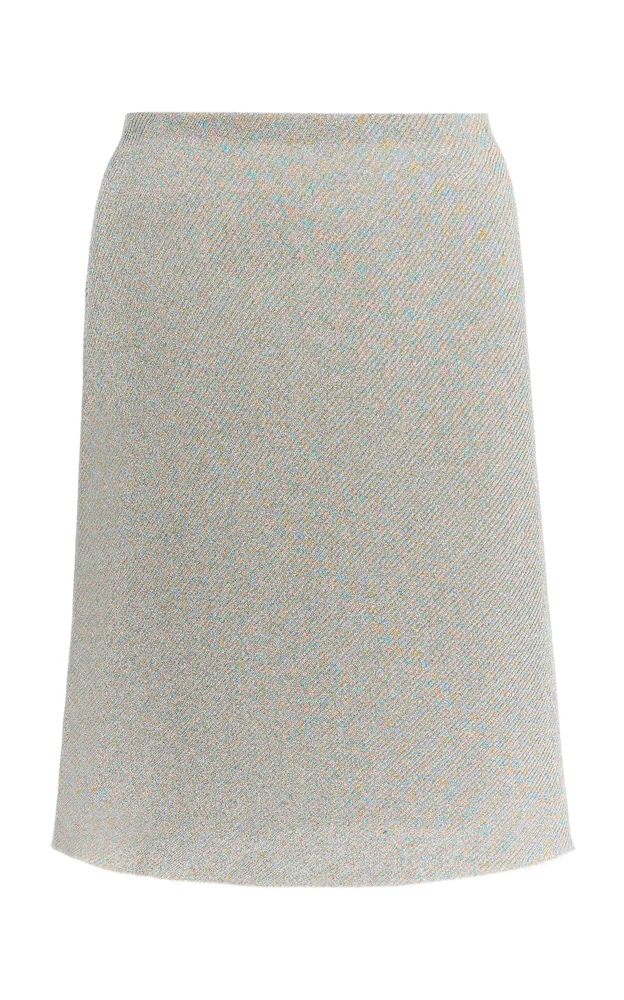 Lamé Ribbed-Knit Midi Skirt