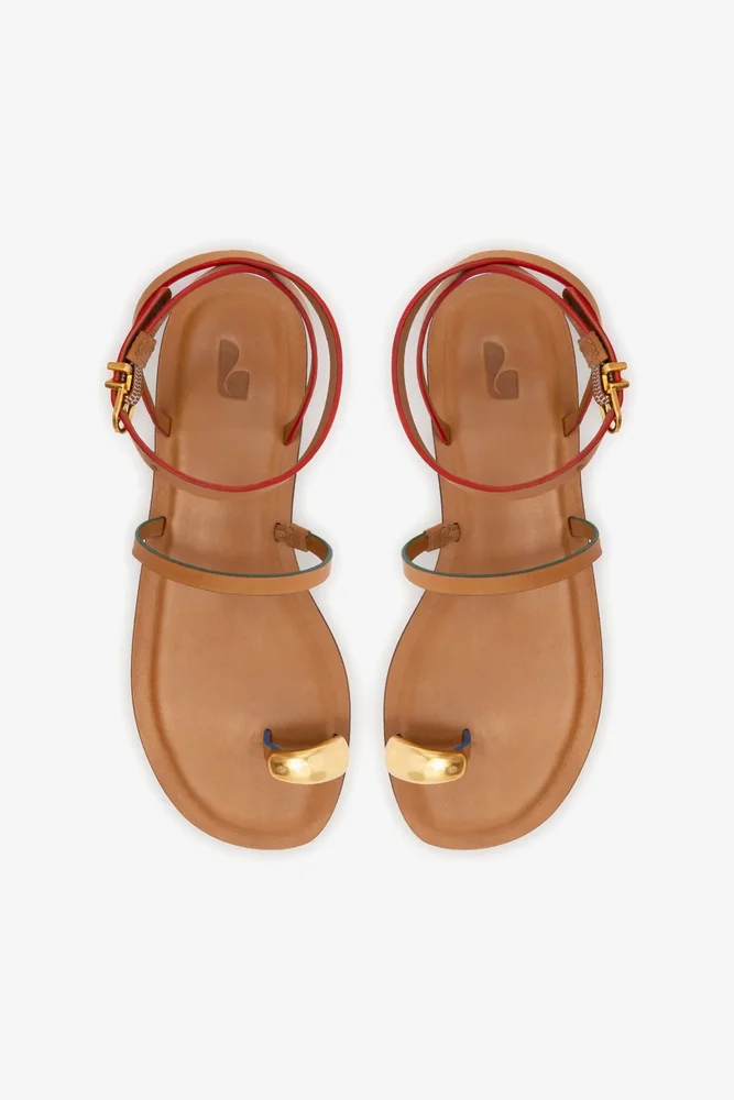 larroude.com Biarritz Flat Sandal In Light Caramel Leather