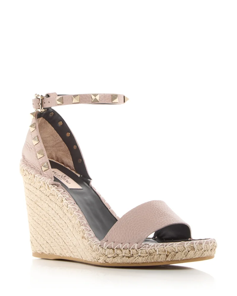 Double Rockstud Ankle-Strap Espadrille Wedge Sandals