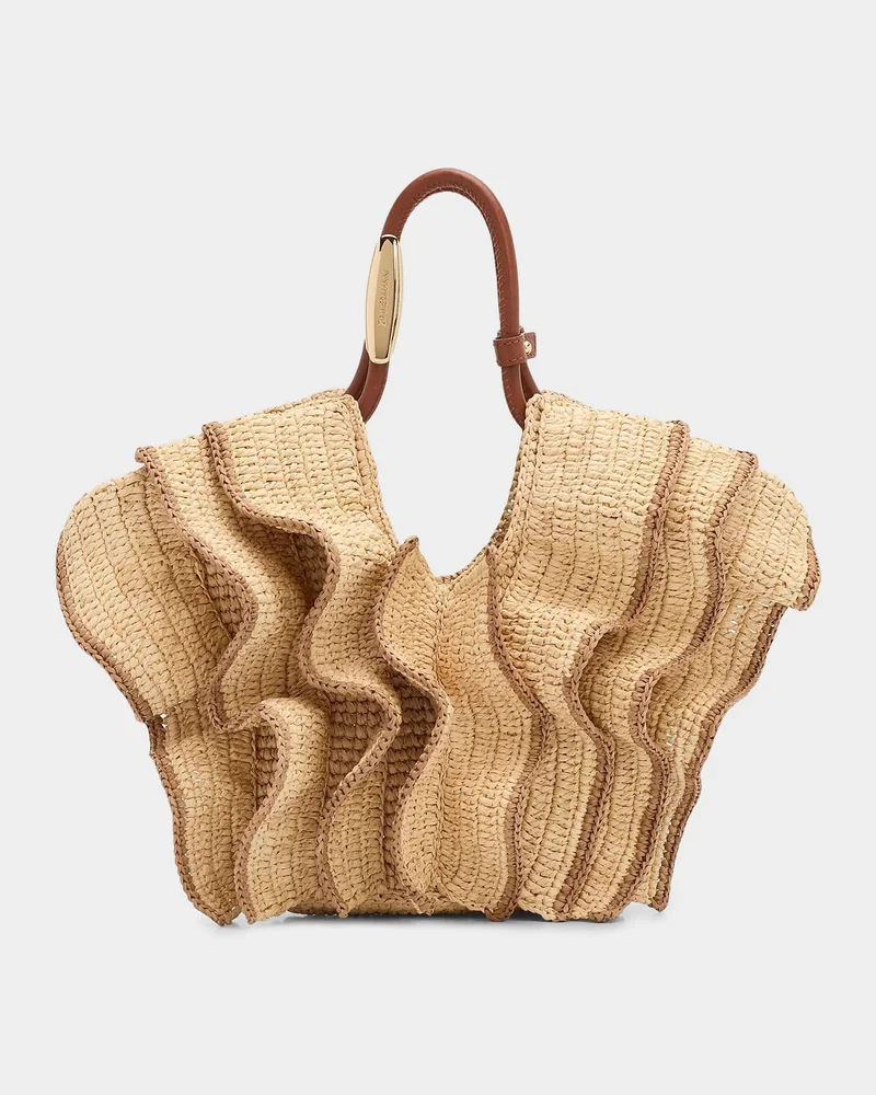 Goldentime Small Ruffled Raffia Tote Bag