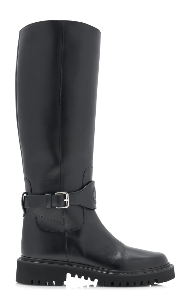 V-Logo Leather Knee Boots