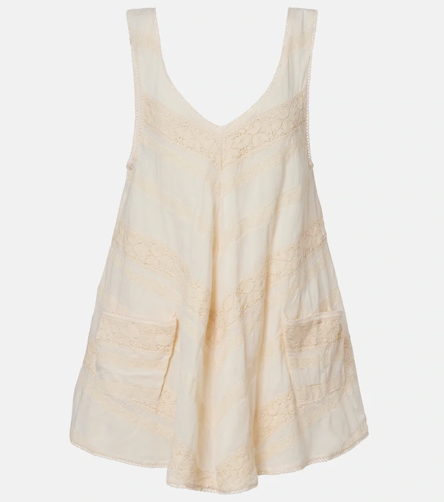 Crochet-trimmed cotton minidress