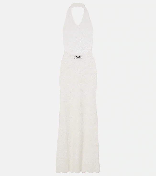 Eddie crochet halterneck cotton maxi dress