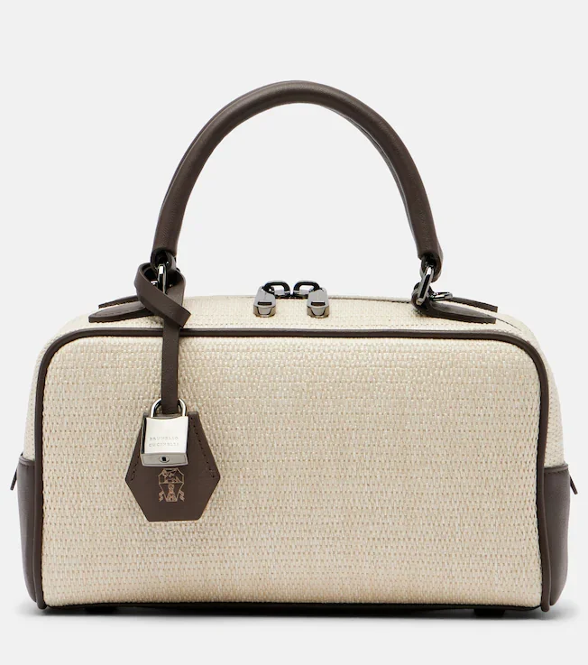 Leather-trimmed top-handle bag