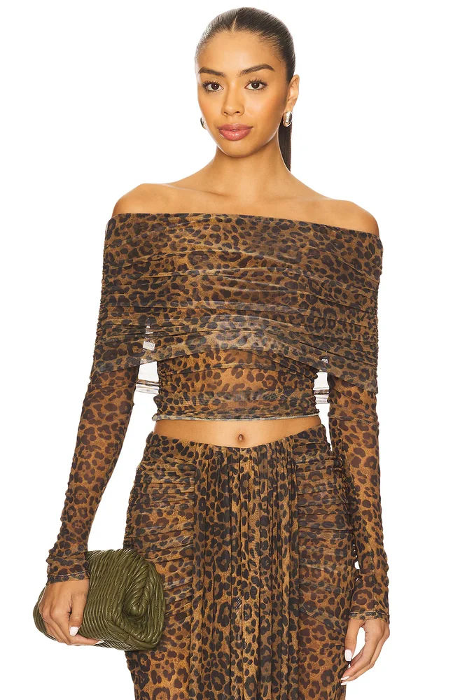 Printed Mesh Off The Shoulder Top