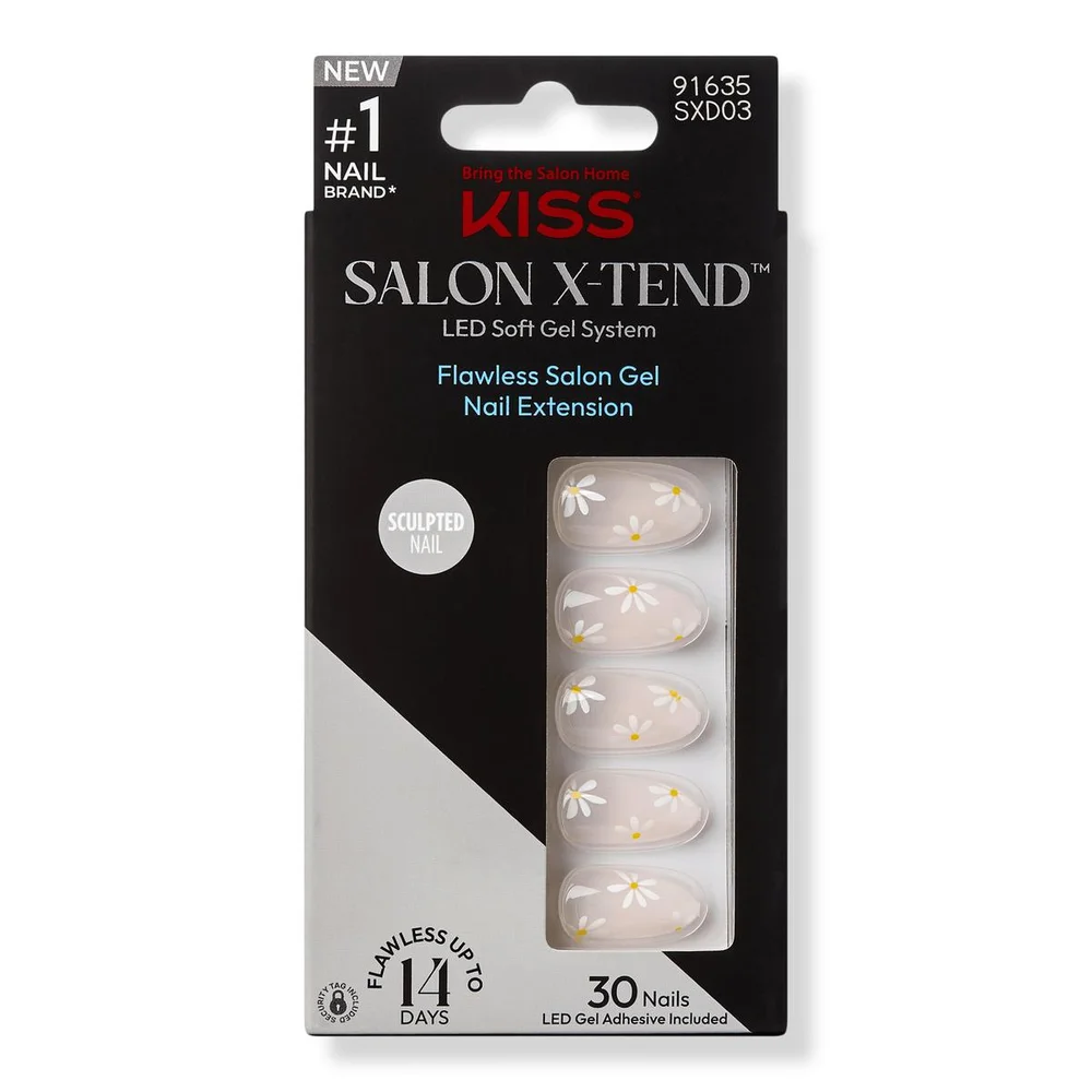 Salon X-tend Medium Almond Press On Nails LED Gel Nails, Red Flags