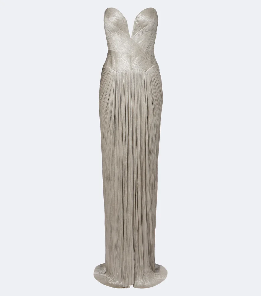 Noor pleated silk bustier gown