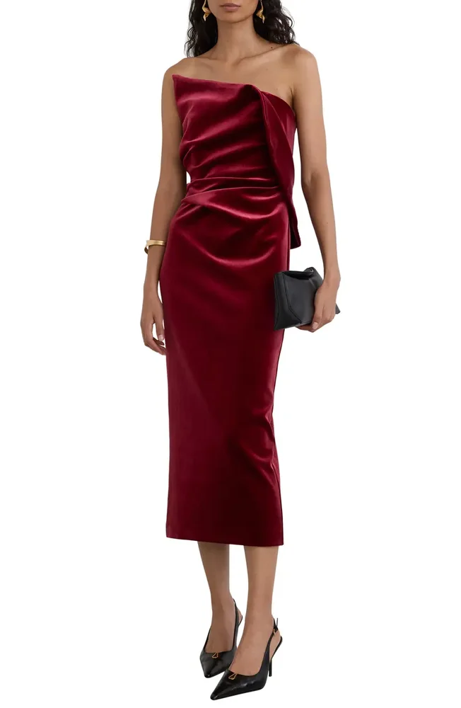 Dasha Strapless Velvet Midi Dress