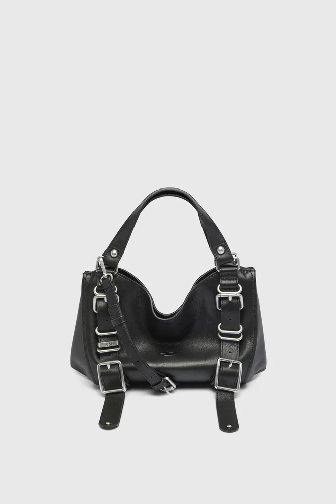 D-One Small Top-Handle Bag in Black Leather