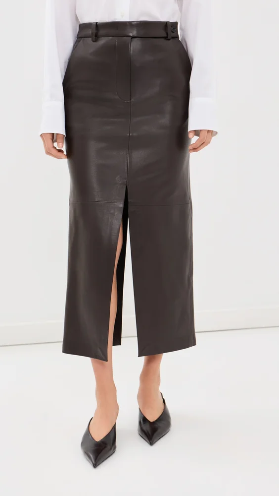 Double Slit Leather Pencil Skirt