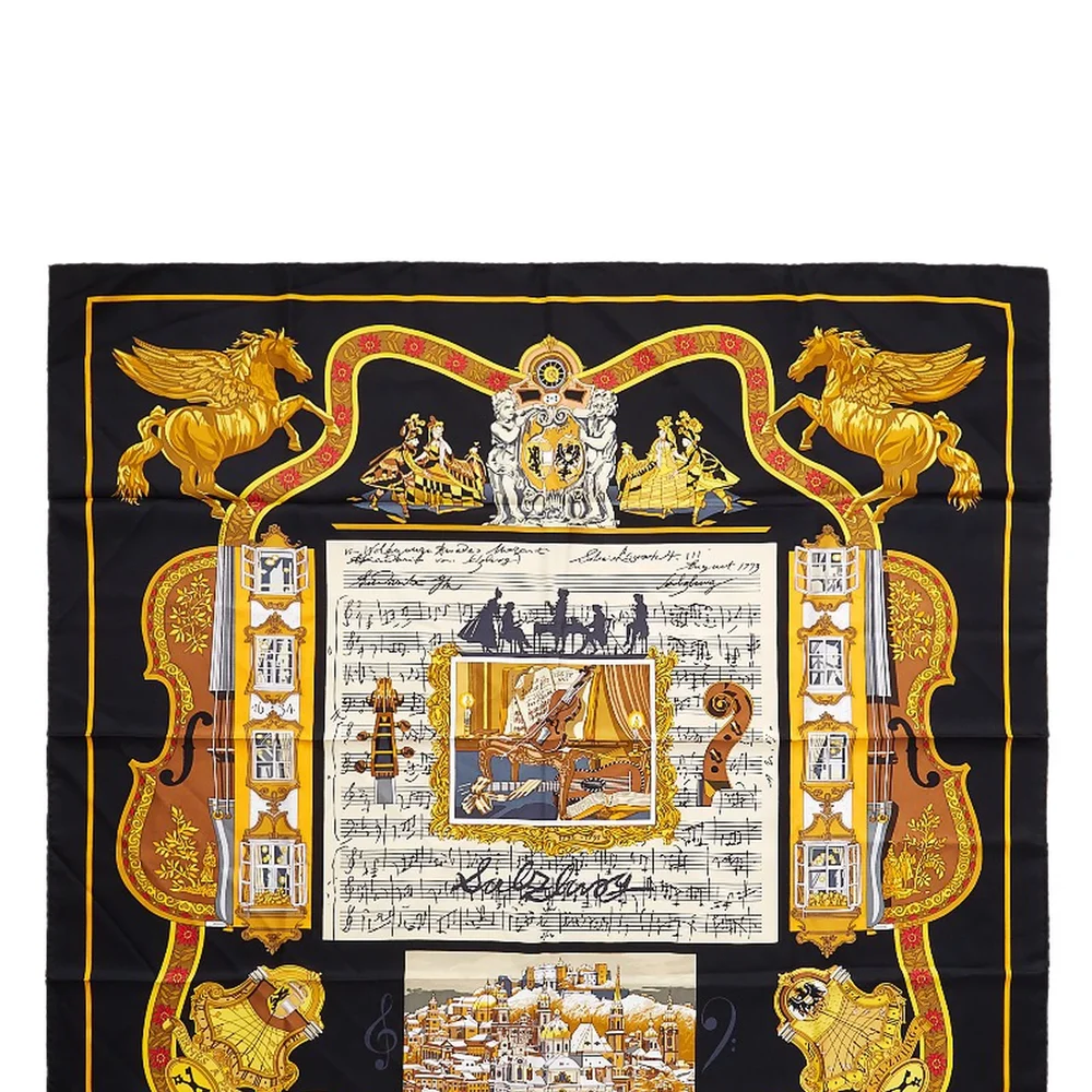 Black & Multicolor 'Salzburg' Silk Scarf 90