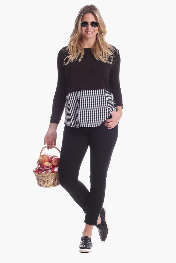 Allison Top in Black with Gingham