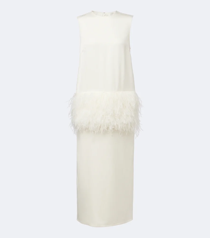 Sonia feather-trimmed midi dress