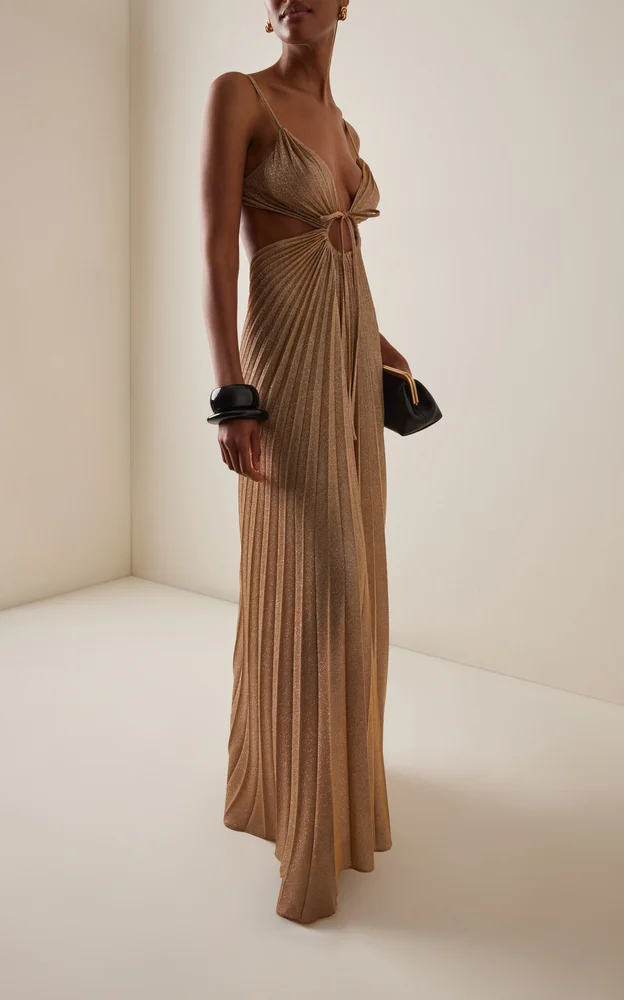 Deity Plisse Metallic Knit Maxi Dress