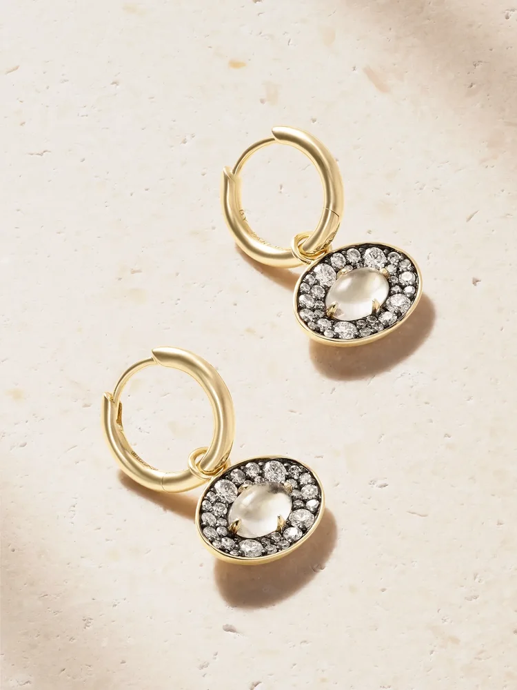 14-karat recycled gold, rhodium, diamond and topaz hoop earrings