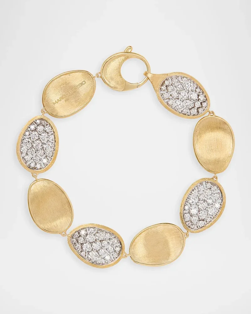 Lunaria Alta 18K Two-Tone Gold Alternating Pavé Diamond Bracelet, Medium Leaf