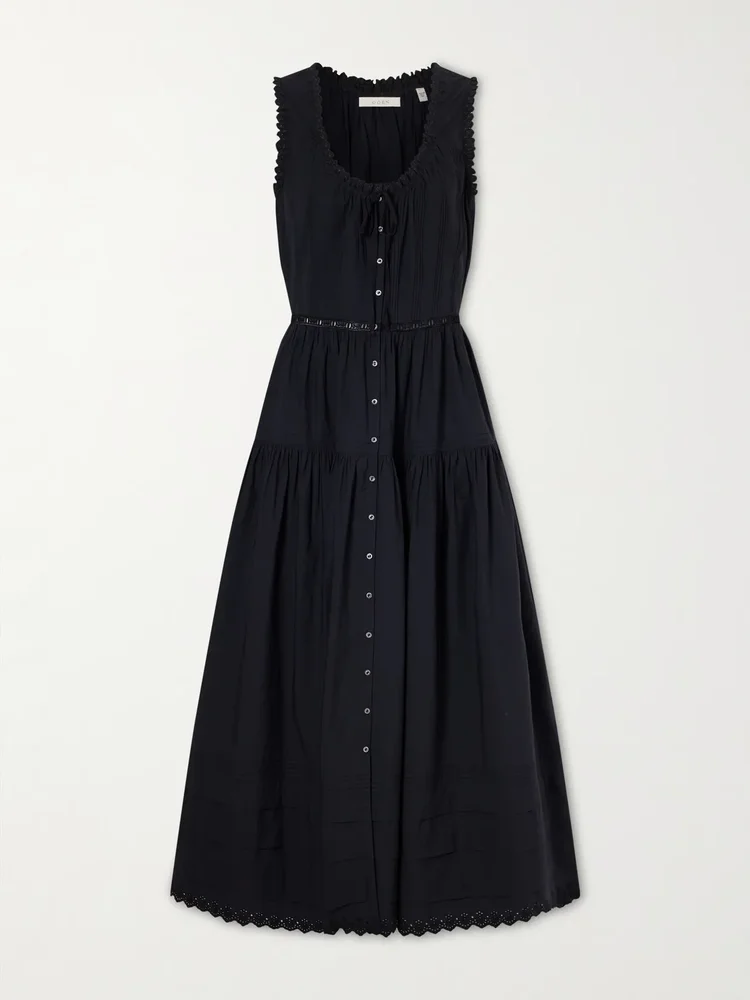 hortense pintucked embroidered organic cotton midi dress