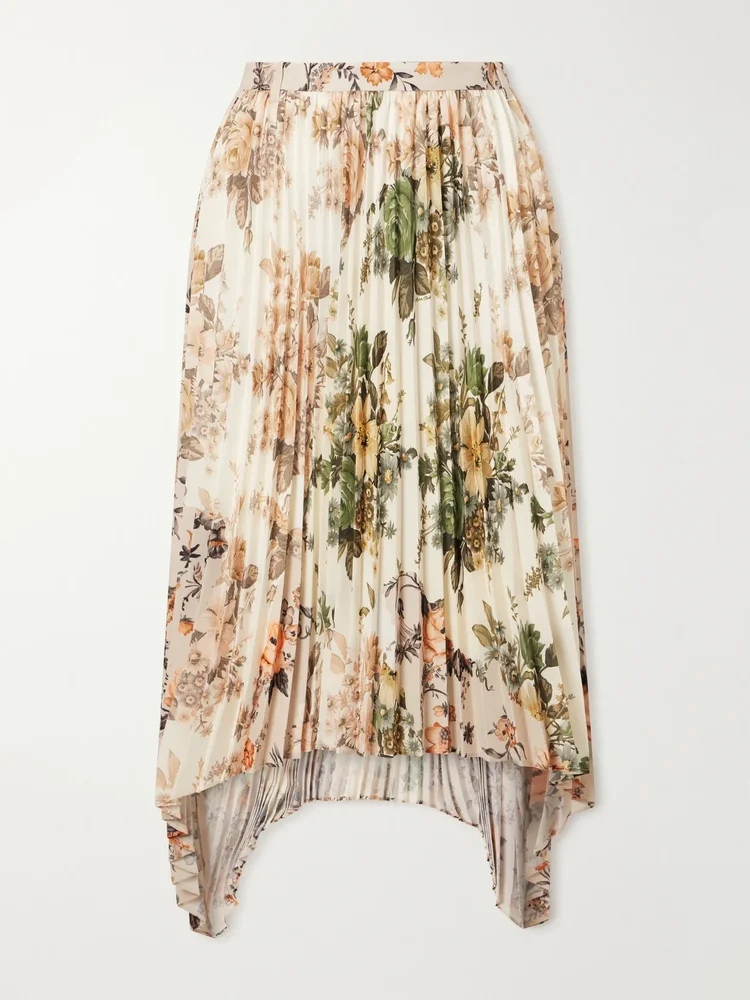Pleated floral-print georgette midi skirt