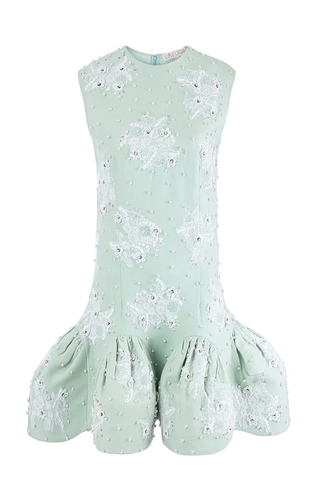 Pixie'S Pearl Elixir Embellished Silk Mini Dress