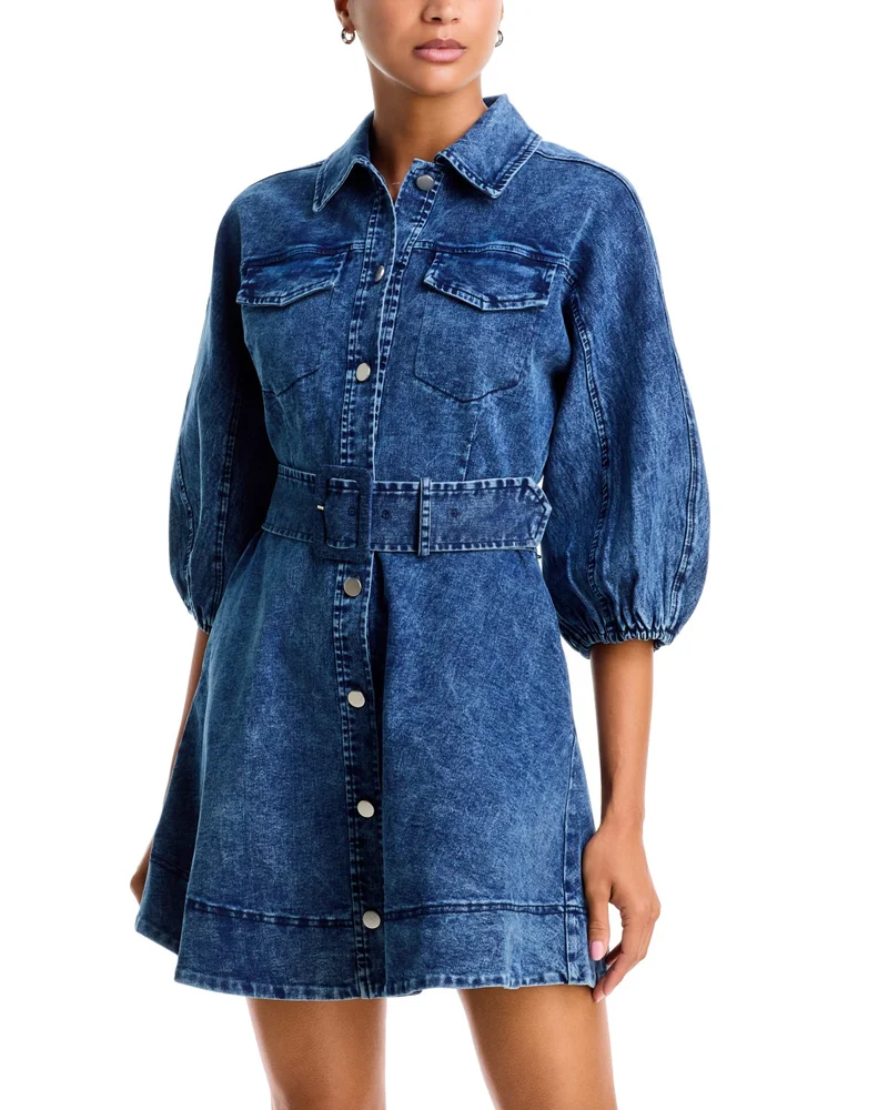 Denim Bubble Sleeve Button Up Mini Dress