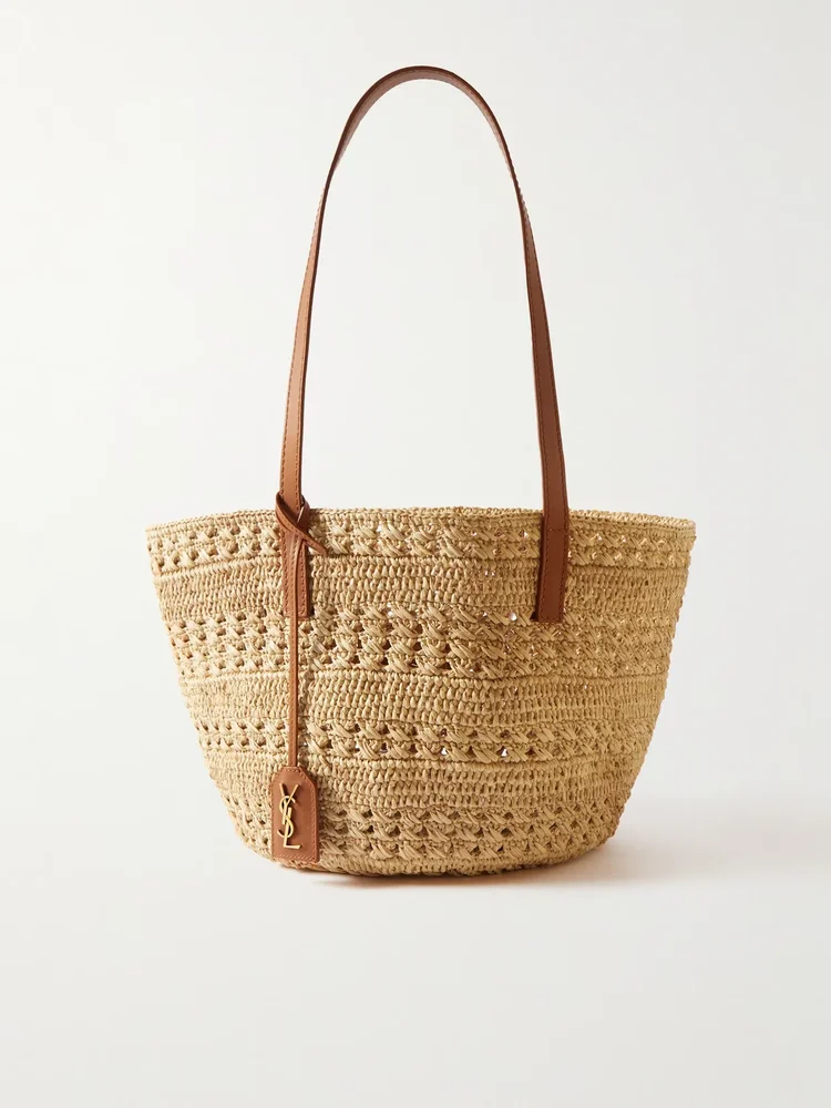 Panier small leather-trimmed raffia tote