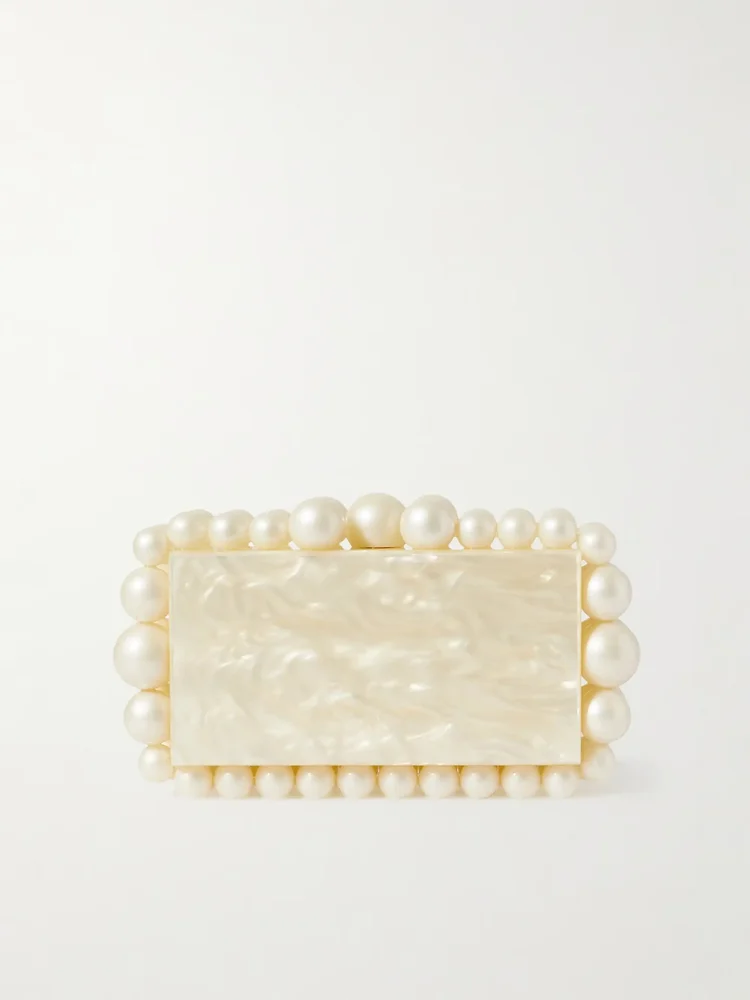 Eos beaded marbled acrylic clutch