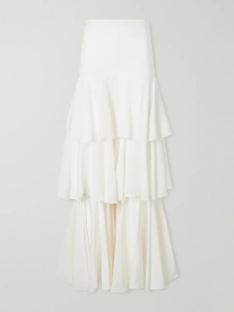 Ruffled silk wide-leg pants