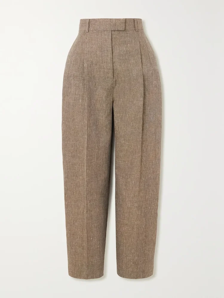 Wybie cropped pleated linen-blend wide-leg pants