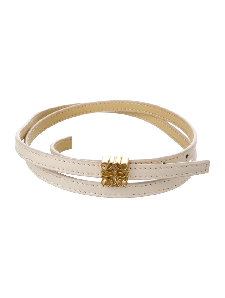 Skinny Leather Waist Belt (Cream)