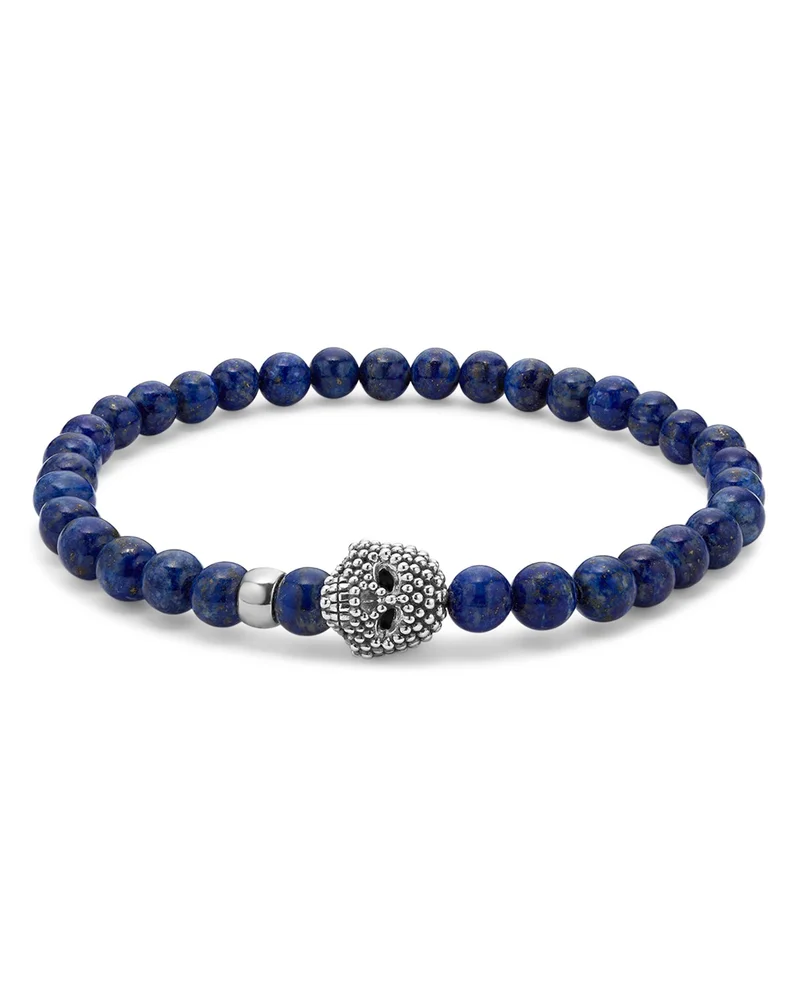 Men's Sterling Silver Anthem Lapis Lazuli Bead Skull Stretch Bracelet - Exclusive