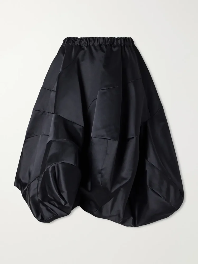 Gathered satin midi skirt