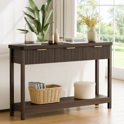 51-Inch Modern Water Ripple Console Table With 3 Wooden Drawers, Slim Entryway & Behind Sofa Table For Living Room, Hallway & Foyer, Farmhouse Accent