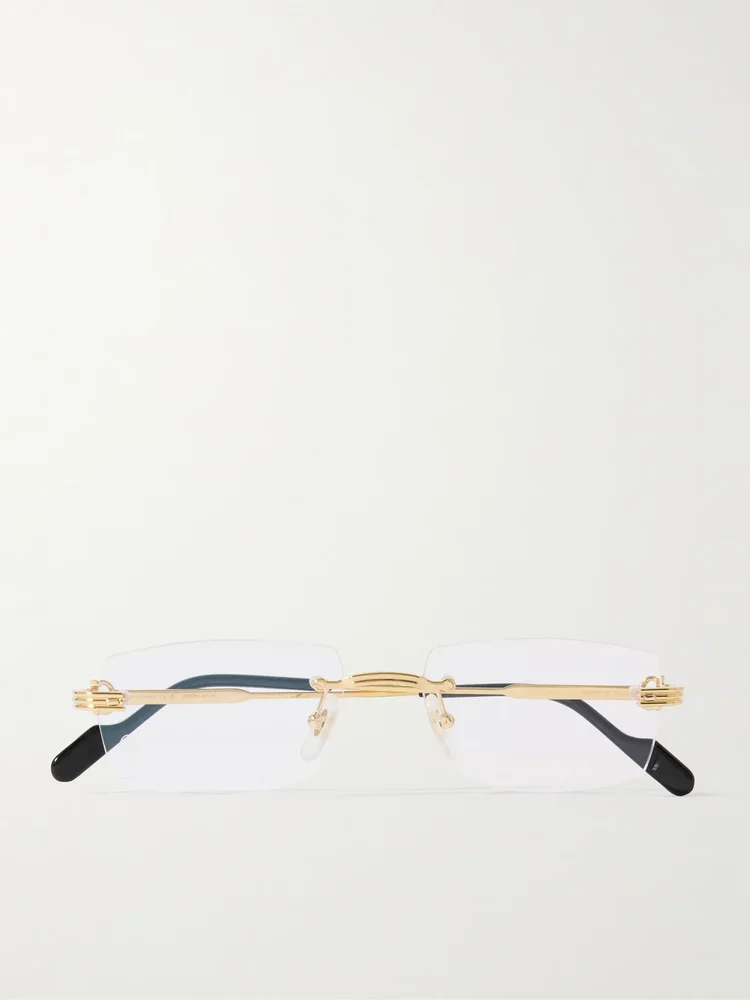 Première De Cartier rimless rectangle-frame gold-tone optical glasses