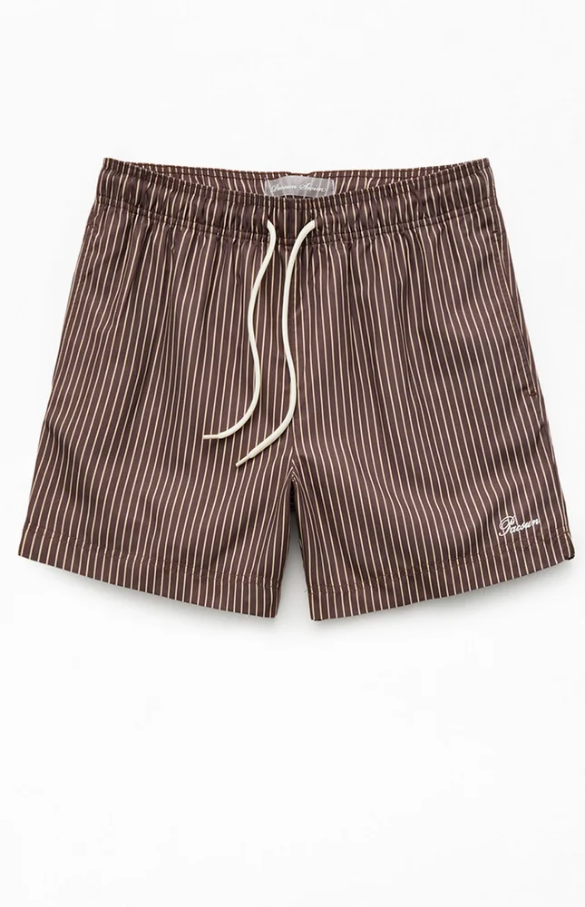 Brown Pinstripe5" Swim Trunks