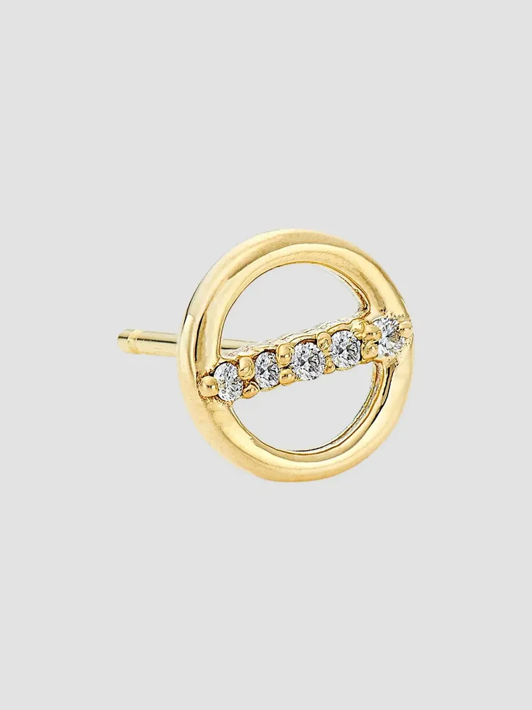 14K Yellow Gold & 0.04 TCW Diamond Single Open Circle Stud Earring