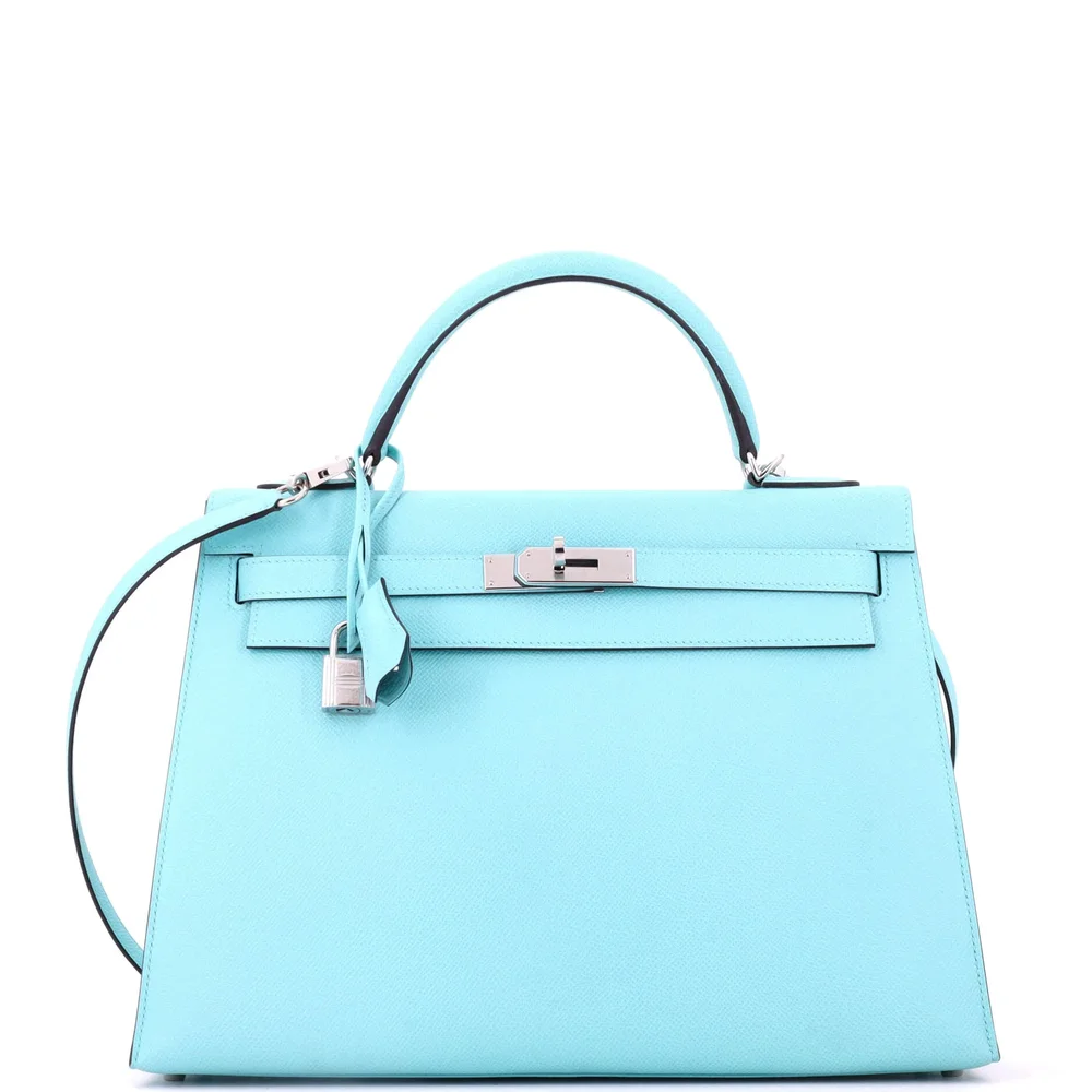 Pre-Owned Kelly Handbag Bleu Atoll Epsom with Palladium Hardware 35