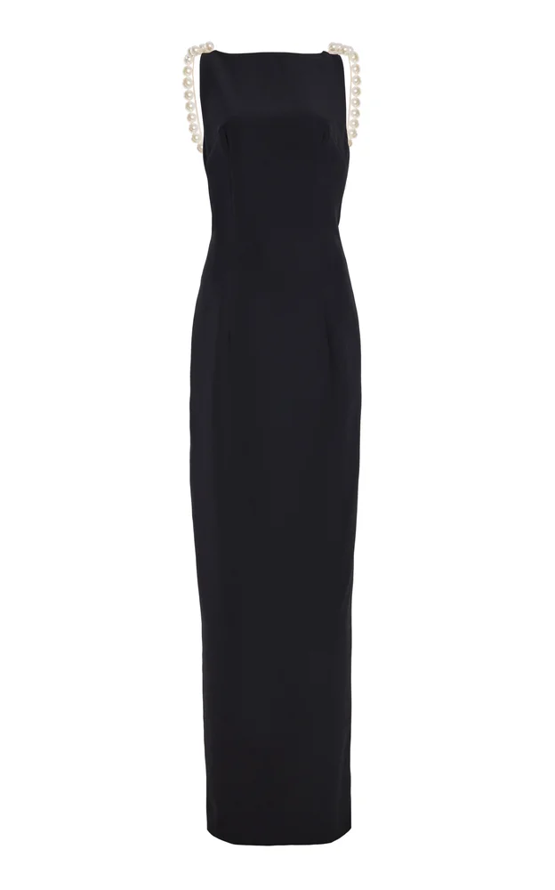 Bateau Neckline Maxi Dress With Pearl Straps