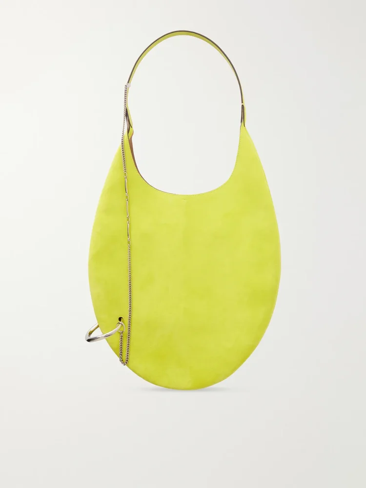 Pierced embellished suede shoulder bag