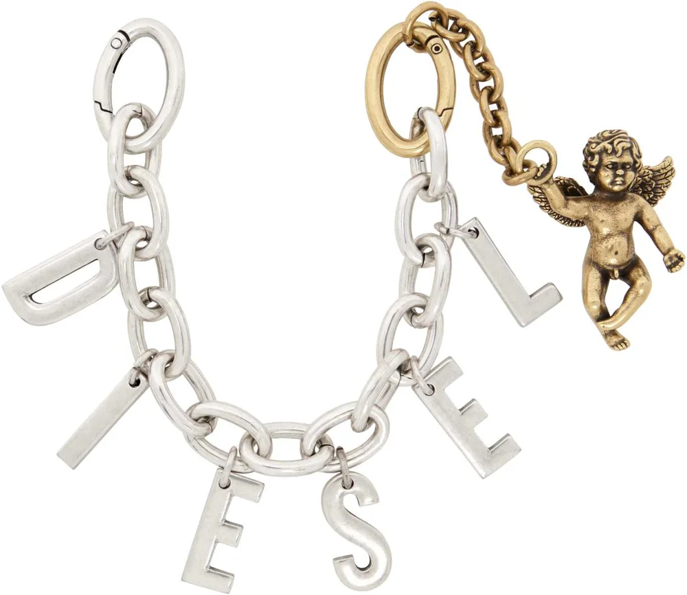 Silver & Gold Metal Letter Charm Cherub Keychain